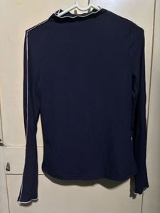 SHEIN Navy Blue Ribbed Long Sleeve Top 👚✨