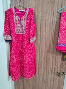 Biba Pink Bandhani Kurta Set with Dupatta