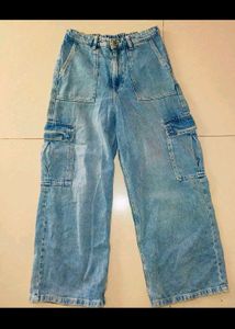 Cargo Wide Leg Denim Jeans | Waist 30-32 Fit | Hig