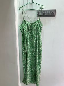 Zara Green Floral Print Midi Dress