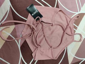 Pink Criss-Cross Backless Crop Top