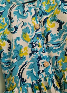 Girls Blue &amp; White Print Dress