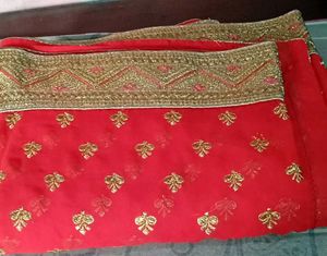Red &amp; Gold Embroidered Fabric