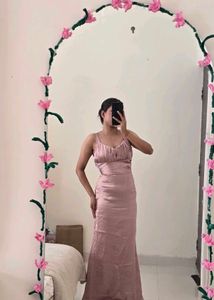 Elegant Pink Satin Maxi Dress