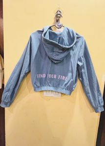 Blue Cropped Zip-Up Hoodie