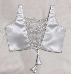 Elegant White Silver Lace-Up Blouse