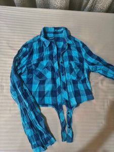 Blue Plaid Cropped Shirt