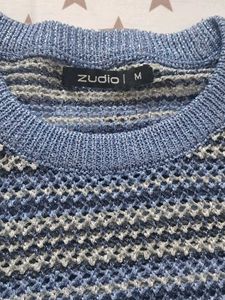 Blue Striped Crochet Sweater