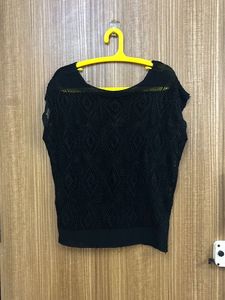 Black Crochet Knit Top