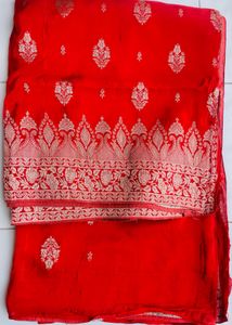 Rust Red Banarsi Mashru Silk saree