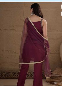 Maroon Embroidered Kurta Set with Dupatta