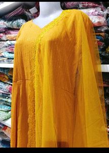 mustard yellow gown with dupatta