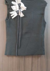 Sleeveless Top with Floral Detail