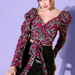 Floral Print V-Neck Crop Top