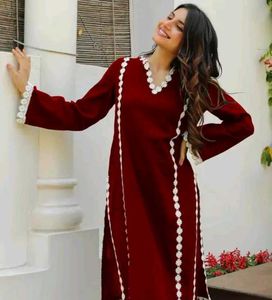 Maroon Kurta Set with White Lace Detail
