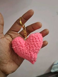Cute Pink Crochet Heart Keychain