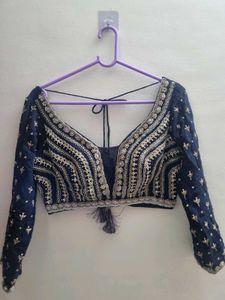 Handwork Navy Blue Lehenga Choli with Pink Dupatta