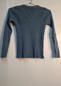 Slate Blue Quarter-Zip Ribbed Top