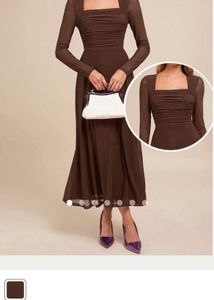 Chic Brown Ruched Midi Dress