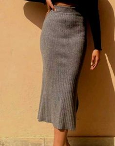 Grey Knit Midi Skirt