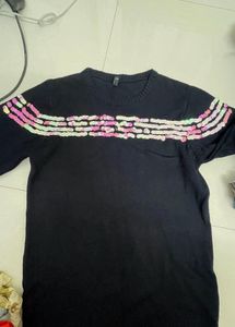 Black Sequin Stripe Long Sleeve Top