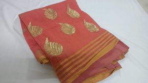 Elegant Pink Saree with Gold Leaf