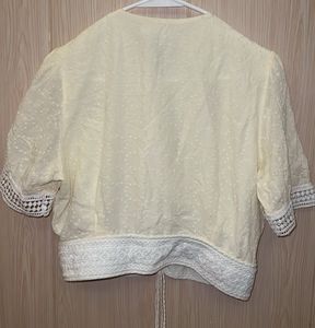 Elegant Lace Trimmed Cream Blouse