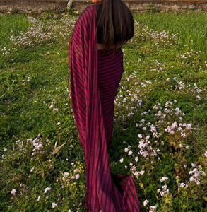 Striped wine Saree