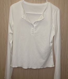 White Long Sleeve Henley Top
