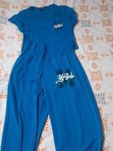 Blue Graphic Print Sweat Suit Set