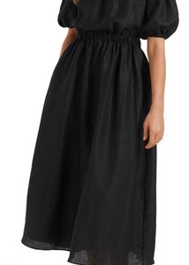 Chic Black Puff Sleeve Midi Dress