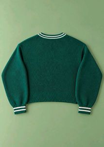EMERALD GREEN STRIPED V-NECK SWEATER