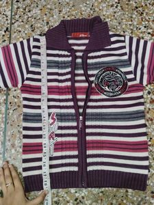 Striped Knit Zip-Up Sweater
