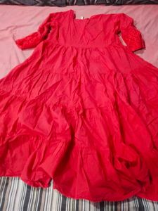 ❗️Free Delivery❗️Red Tiered long midi big flair