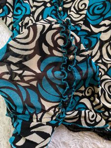retro Stylish Floral Print Top with Sheer Sleeves