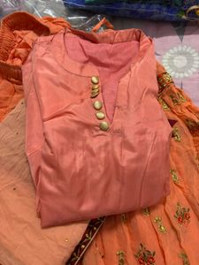 Elegant Peach Kurta Set with Sharara