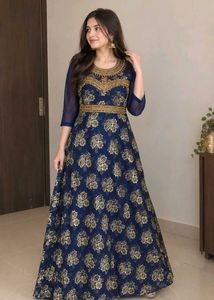 Stunning Navy Blue Floral Gown