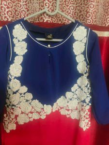 Blue &amp; Red Embroidered Kurti