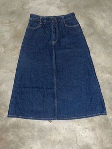 Vintage Dark Blue A-Line Maxi Denim Skirt | Waist