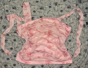 Sheer Rose Print Ruched Top