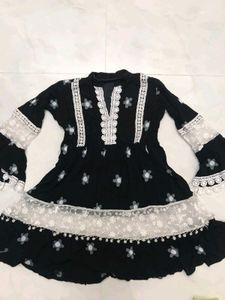 Black Kurta with White Floral Print