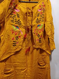 Yellow Kurti With Attach Jacket Style For Women