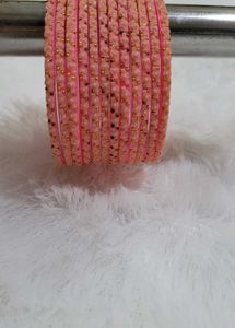 12 Pink Beaded Bangles