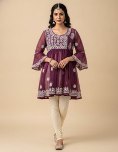 Chikankari Angrakha Purple Kurta