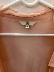 AND pink  Sheer Embroidered Sleeveless shrug