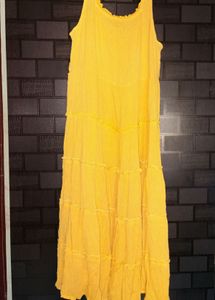 Vibrant Yellow Tiered Midi Dress