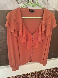 transparent Topshop Ruffle Front Blouse