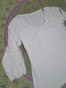 White Lace Sleeve Top