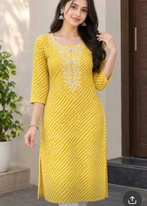 Yellow Striped Kurta with Embroidery