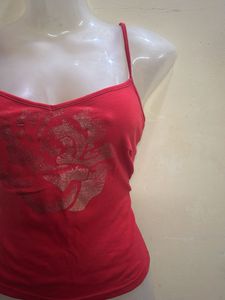Y2K Red Camisole with Rose Print